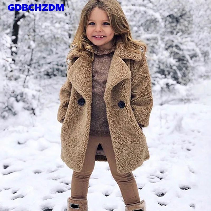 (18M-6T) Children's Long-Sleeved Solid Color Plush Padded Coat Faux Fur Warm Jacket Windproof Winter Solid Coat Thick Warm F8*