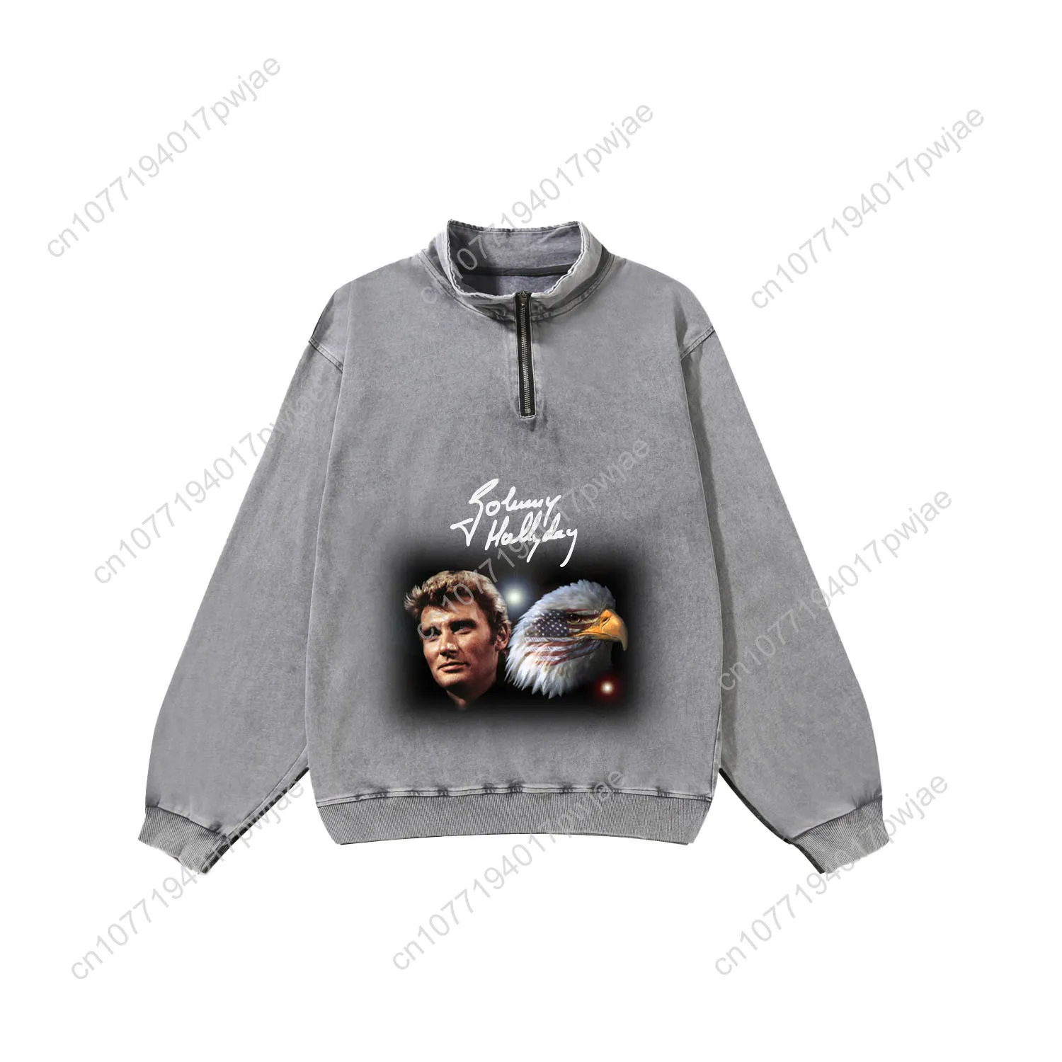 Johnny Hallyday Custom Retro Sweatshirt Mans Womans Half Zipper Vintage Sweat Shirt Photo Custom Made Tops