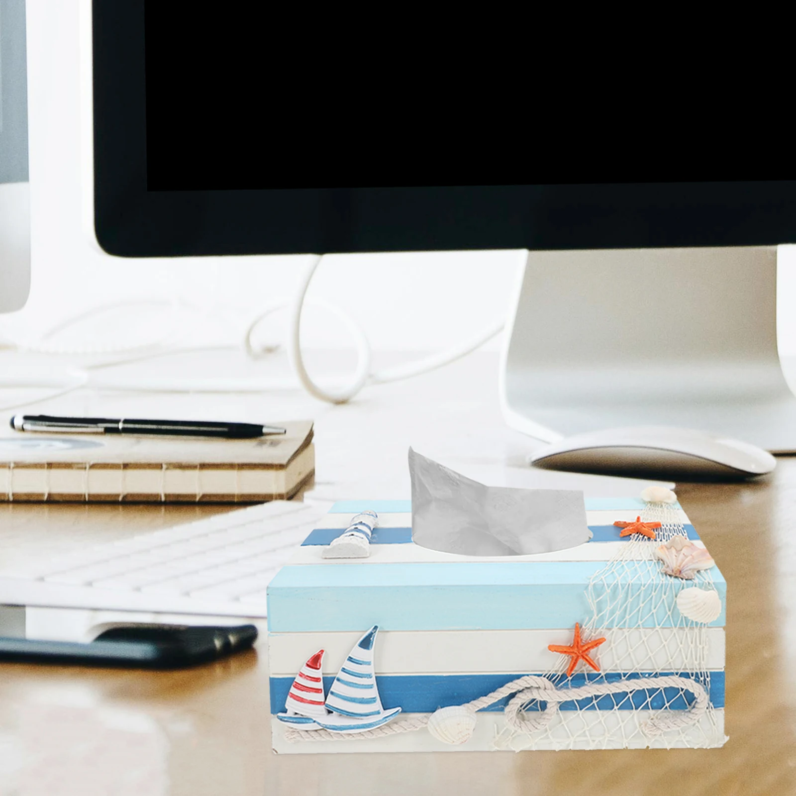 

Mediterranean Decorative Tissue Box Holder Case Holders Nautical Home Napkin Tissues Organizer for Desktop Shell Bathroom