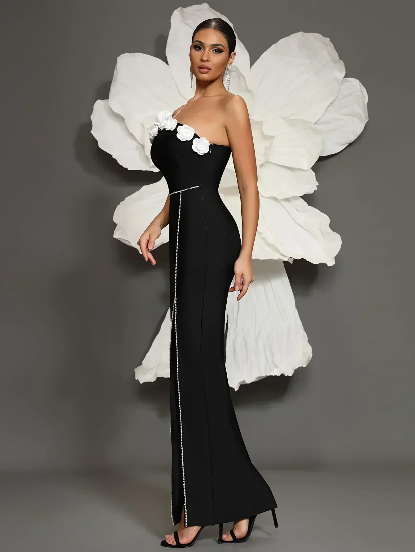 Robe à bandes noire robe à bandes pour femmes robes à bandes de haute qualité une bandoulière robe de soirée de Cocktail de luxe