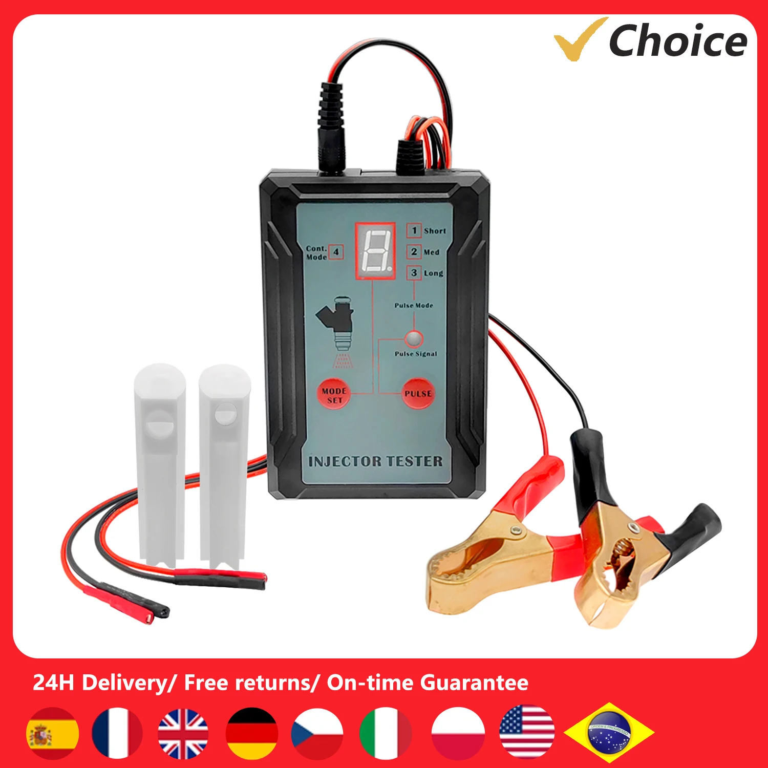 Fuel Injector Tester and Adapter for Diagnosis Cleaning of Injectors DIY Cleaning Tool Kits 12V/5V Switchable Short-circuit