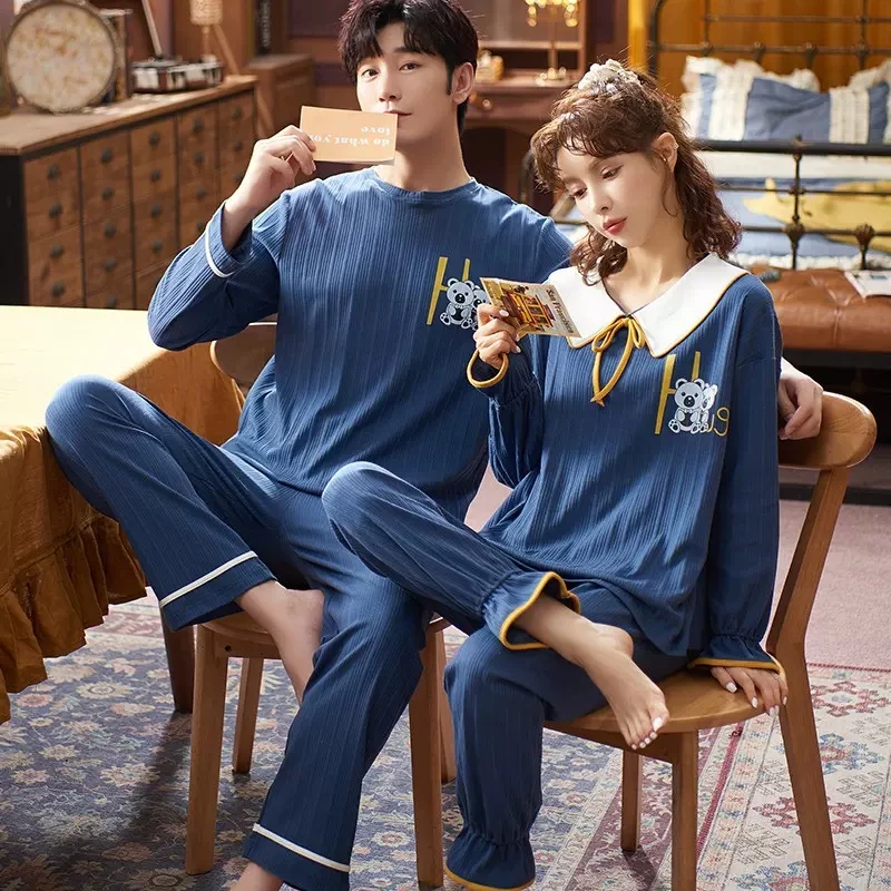 Couples Cotton Home Suit For Men Women Casual Loungewear Autumn Spring Korean Fashion Pajamas Set Pijama hombre Mujer Drop Ship