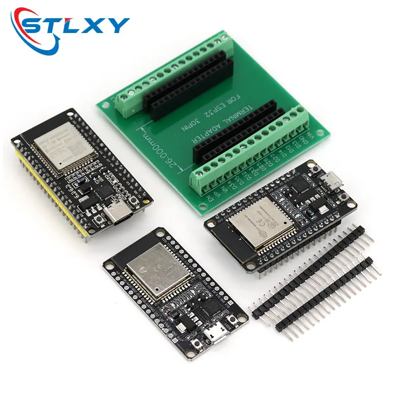 Stlxy WiFi+Bluetooth Ultra-Low Power Dual Core DevKitC-32 ESP-WROOM-32 Expansion Board ESP32 TYPE-C USB CH340C CP2102