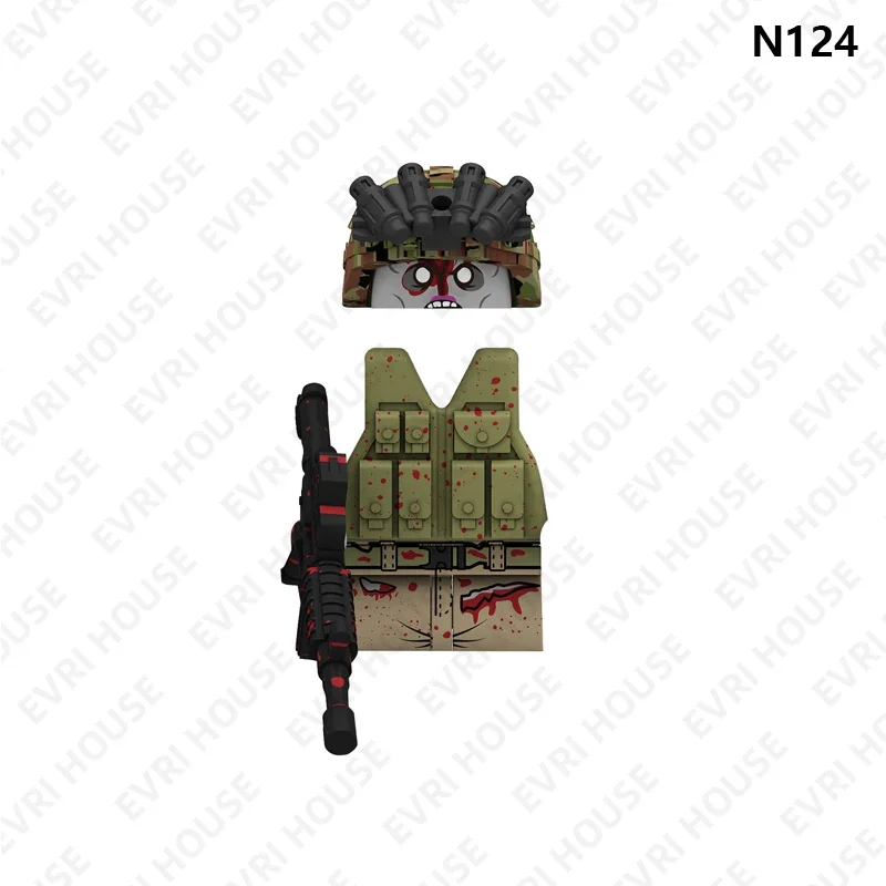 Zombie Mini Action Figures Bricks Movie Game Assembly Building Blocks Toys for Children N117-N124