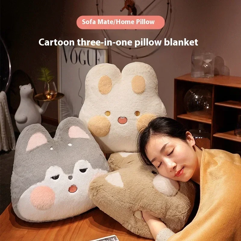 Cartoon Warm Hand Pillow Blanket 3-in-1, Office Car Nap Pillow Folding Flange Velvet Blanket, Soft, Comfortable and Practical