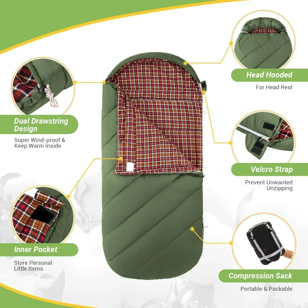 Sleeping Bag for Adults, Extra Wide Flannel Sleeping Bag for Camping Backpacking, Warm & Cold Weather, Big and Tall, Lightweight