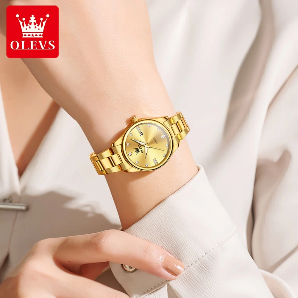 OLEVS 3621 Gold Quartz Ladies' Watch Official Original Watches Calendar  Diamond Watch for Women