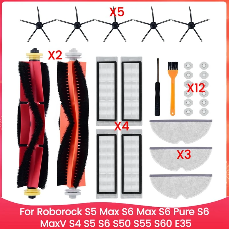B90B Accessory Set for Roborock S5 Max S6 Pure S4 S5 S50 S55 Robot Vacuum Cleaner Parts Roller Brush Filter