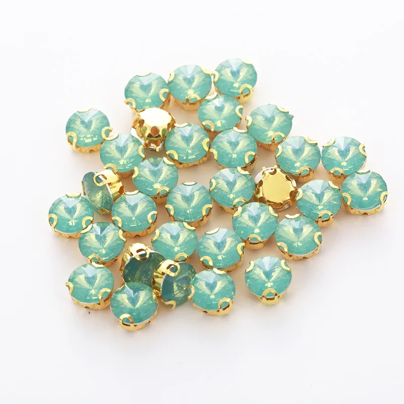8mm Round Opal Rhinestones Resin Sew On Rhinestones With Holes Gold Claw Settings Flatback Sewing Stone For Garment Accessories