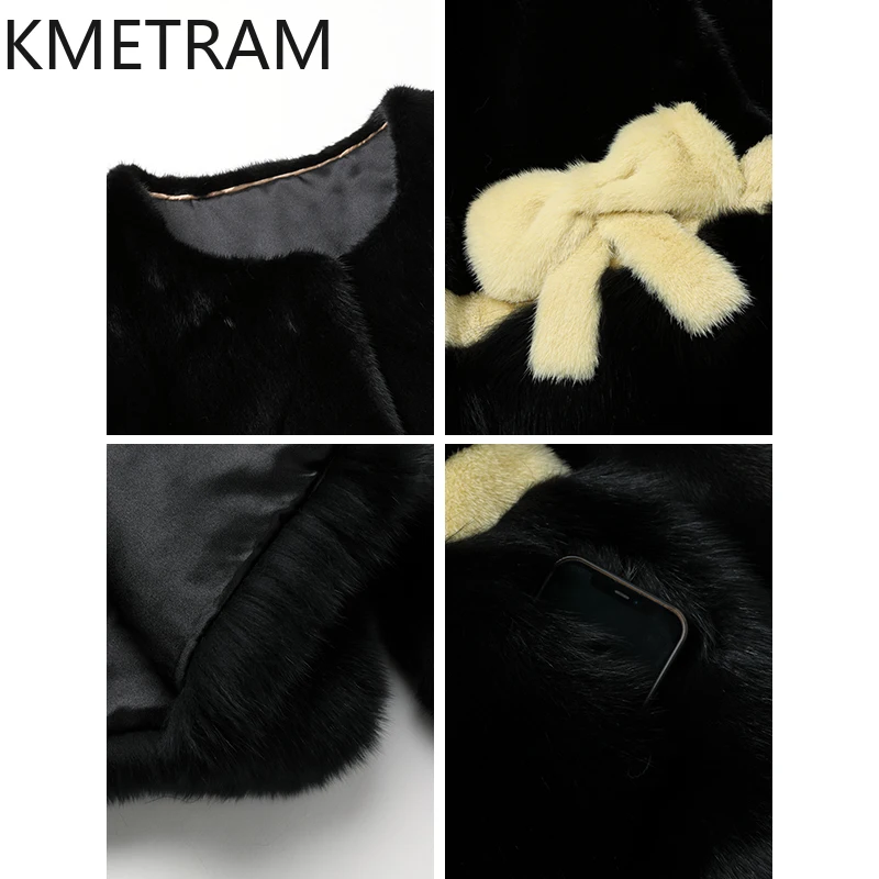 KMETRAM 천연 밍크 모피 코트 여성용 블랙 숏 리얼 퍼 코트 2025 겨울 럭셔리 신상 아우터웨어 여성 의류