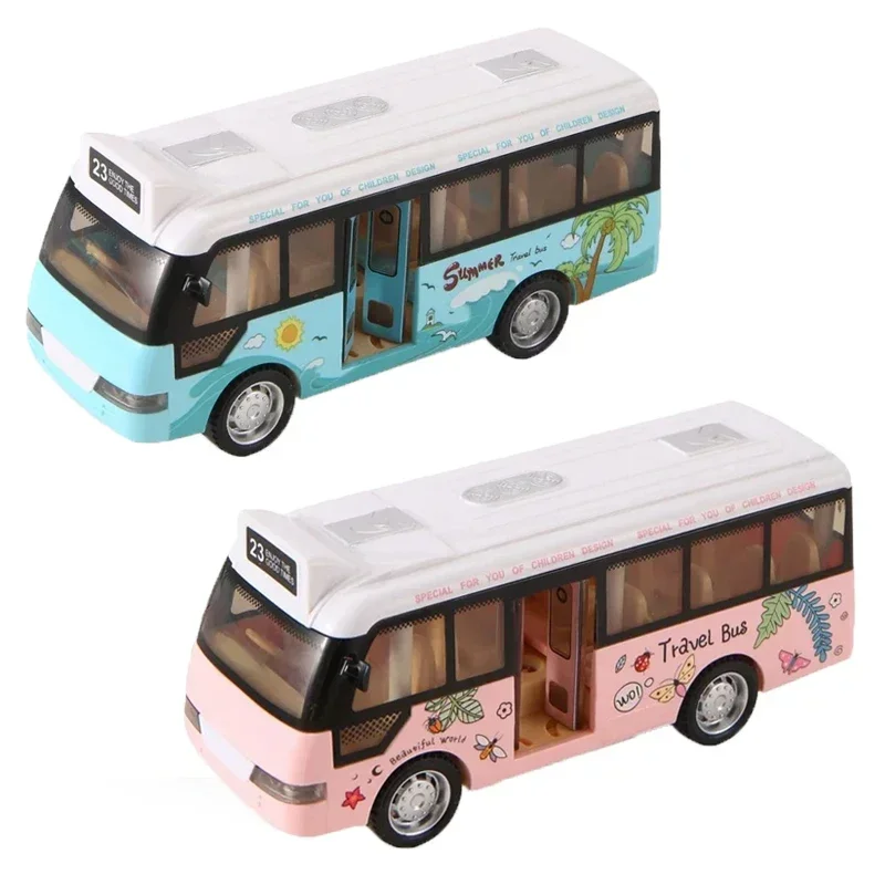 Die Cast Metal School Bus Toy with Sound and Light Features Friction Powered City Bus Vehicle for Kids' Playtime Gifts