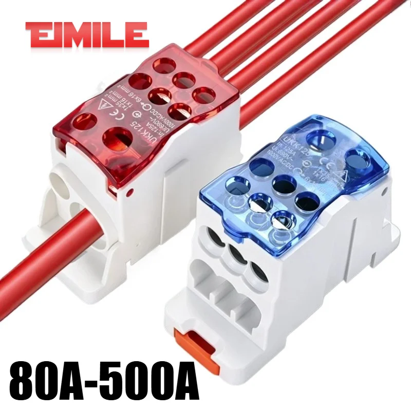 UKK 80A-500A DIN Rail Power Distribution Terminal Block 1 In Multi Out Busbar Electrical Wiring Connector For Industrial Panel
