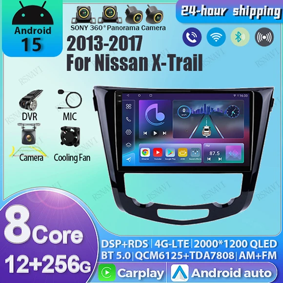 أندرويد 15 راديو السيارة الوسائط المتعددة لنيسان X-Trail Xtrail X Trail 3 T32 2013 2014 2015 2016 2017 الملاحة لتحديد المواقع لاعب BT ستيريو
