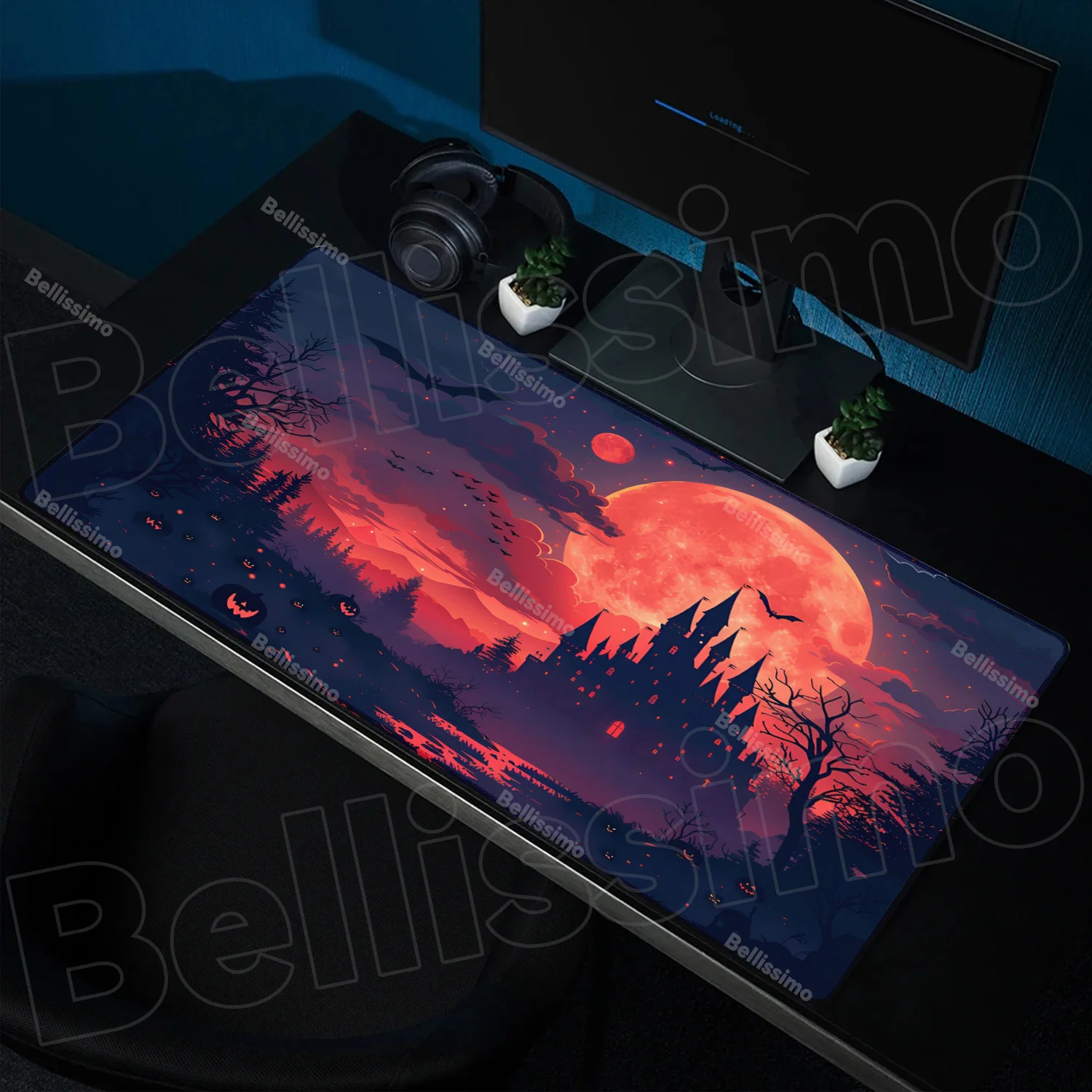 لوحة ماوس على شكل قلعة الألعاب على شكل قمر أحمر، سجادة كبيرة غير قابلة للانزلاق، حافة خياطة للكمبيوتر المحمول والكمبيوتر اللوحي، وسادات ماوس مطاطية للعبة المكتب، سجادة اللعب