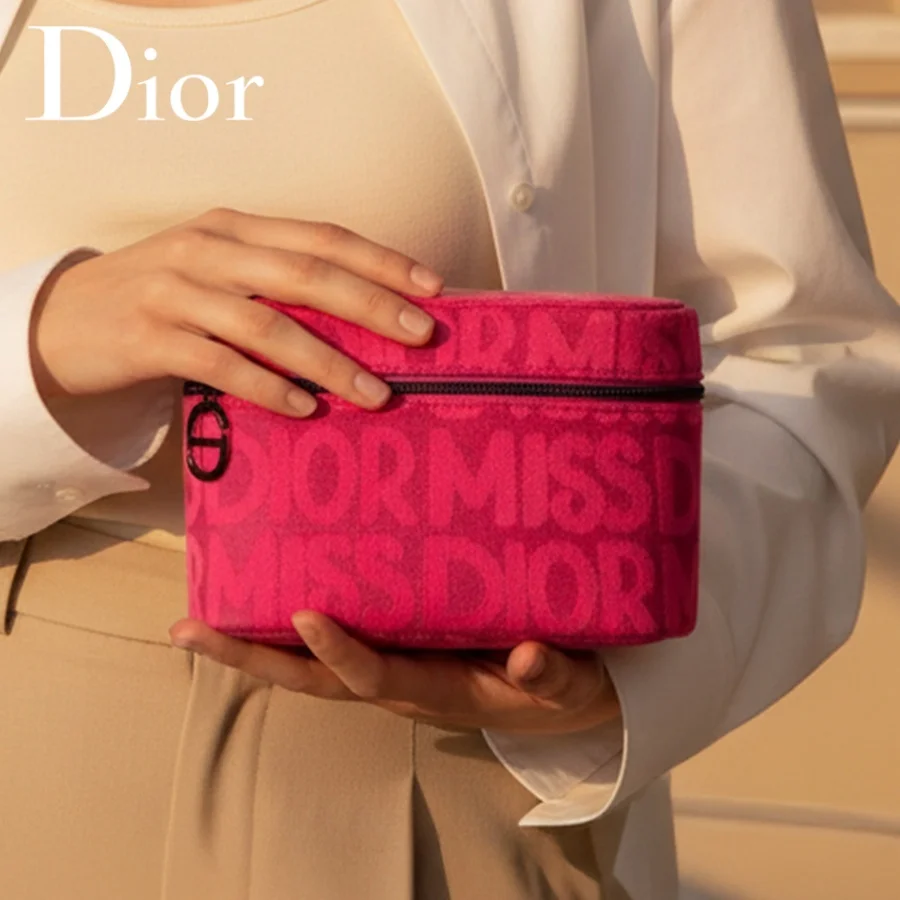 Dior’s Bag Pink Cosmetic Bag For Women Fashion Zipper Makeup Storage Pouch With Brand Print Ideal Beauty Organizer For Daily Use - view 4