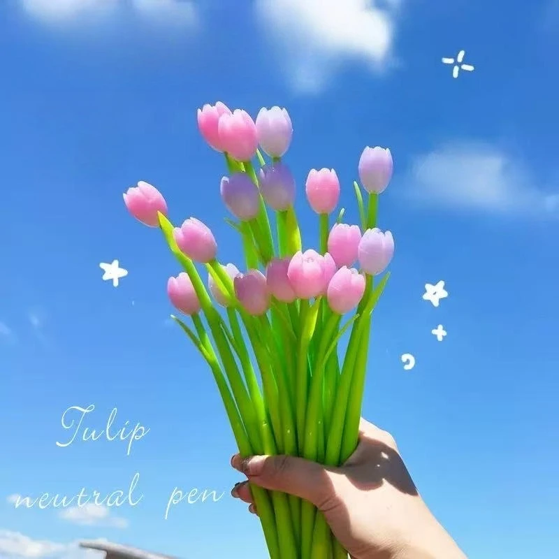 Office School Supplies Ins Creative Light Changing Tulip Silicone Gel Pen Cute Student Exam Writing Signature Kawai Stationery