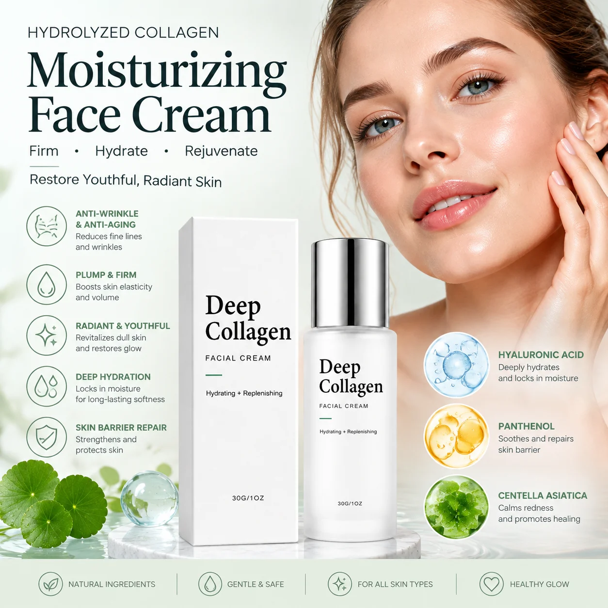 Deep Collagen Facial Centella Asiatica Cream Improve Rough Skin Remover Shrink Pores Deep Hydration Face Rejuvenation Cream 30g