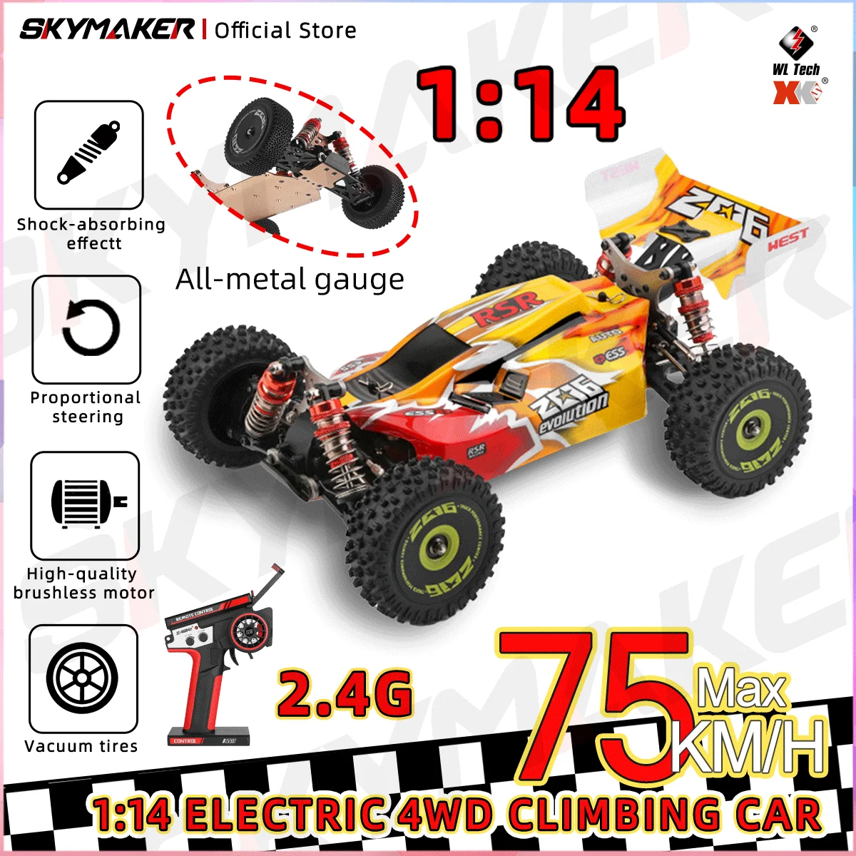 WLtoys RC Car 144010 V8 Racing 1:14 2.4G 4WD 75km/h Electric High