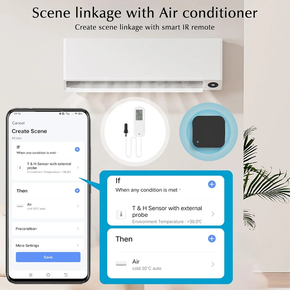 Tuya WiFi Temperature Humidity Sensor IP65 Waterproof Tuya Smart Life Home Indoor Outdoor Smart Home Sensor with Screen fr Alexa