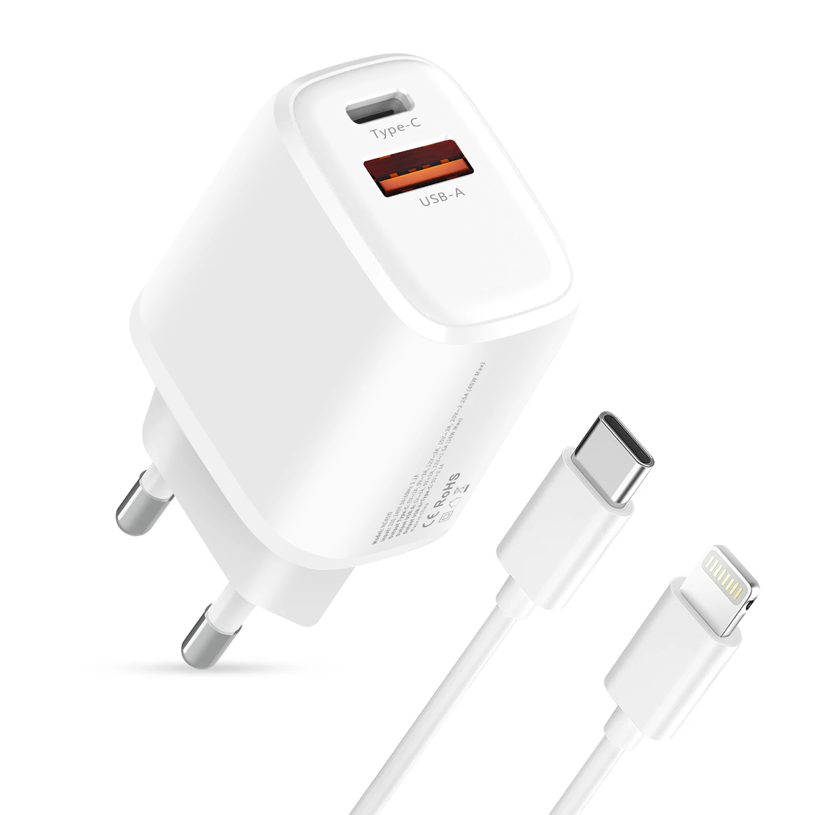 45W Dubbele Poort Snellader EU/VS Stekker PD QC 3.0 Type C USB A Wandlader Adapter voor Telefoon Laptop Reizen