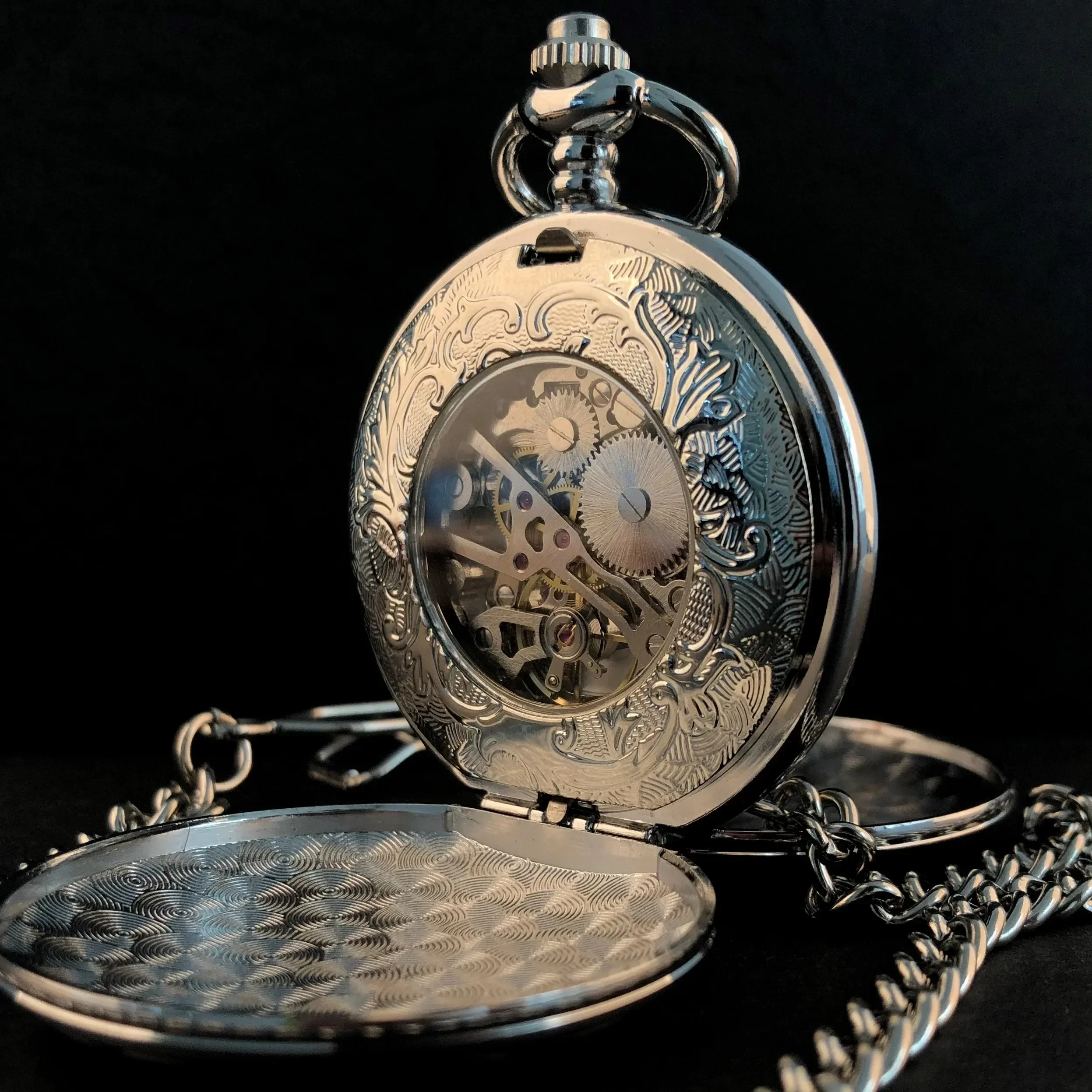 Montre de poche unisexe en argent Vintage, breloque mécanique avec chaîne, montres de poche et Fob, pendentif d'horloge, remontage manuel pour hommes et femmes