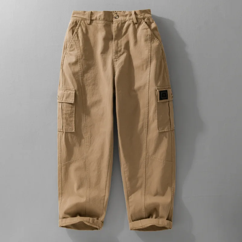 

Мужские японские винтажные прямые брюки-карго из 100% хлопка — тяжелые потертые повседневные брюки-карго свободного покроя с большими карманами