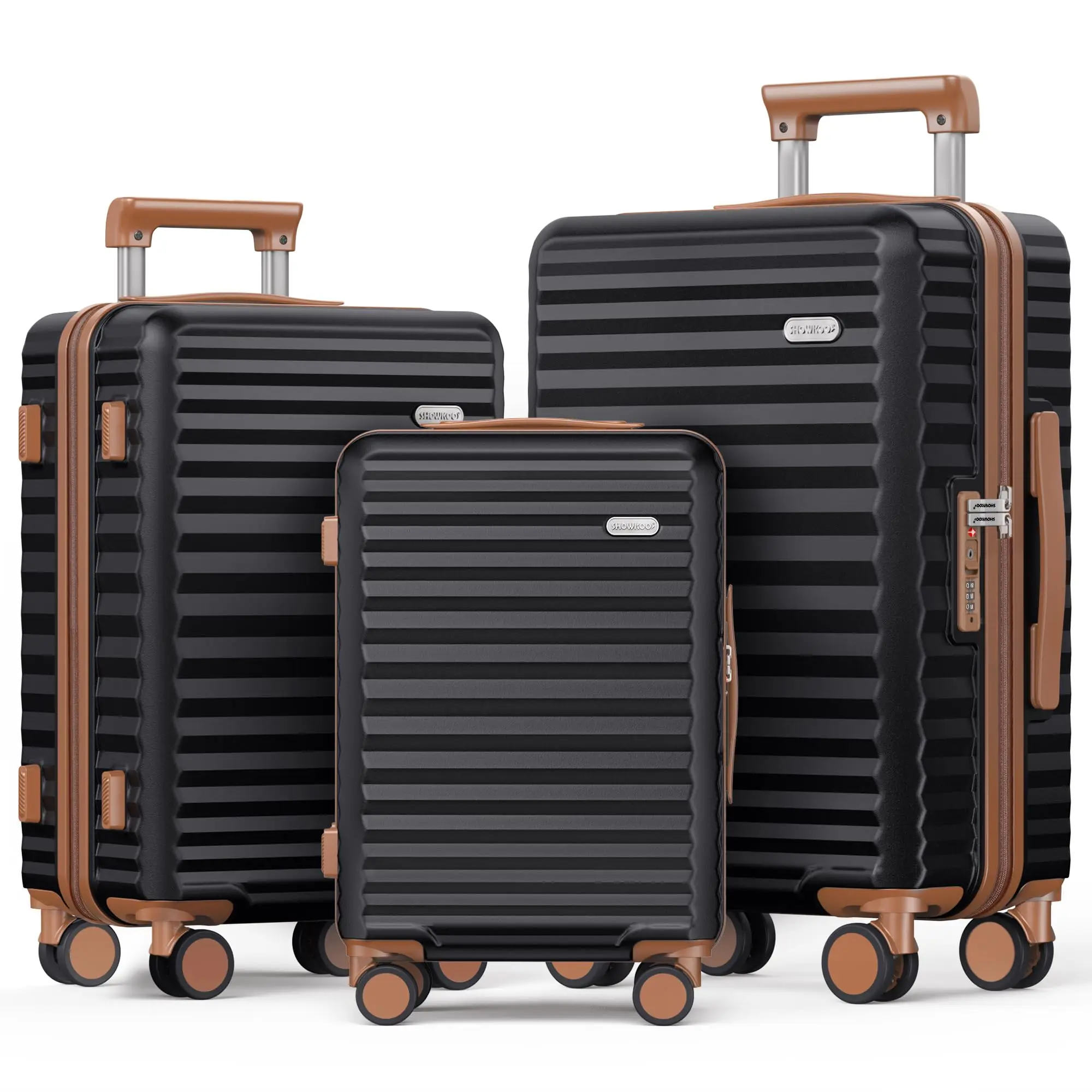 SHOWKOO 5pcs Luggage Set, 100% PC Durable Hardshell Suitcase | Expandable, Smooth double spinner wheels, TSA lock