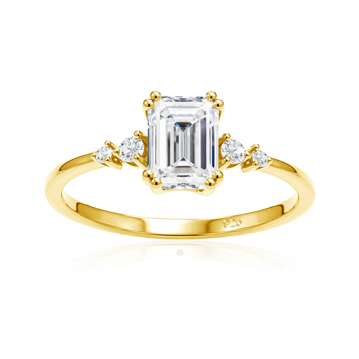 Reine 925 Sterling Silber Klassische Smaragdschliff Moissanit-Ringe für Frauen Fünf-Stein Hochzeits-Verlobungsring Edle Schmuckstücke – Detail 2