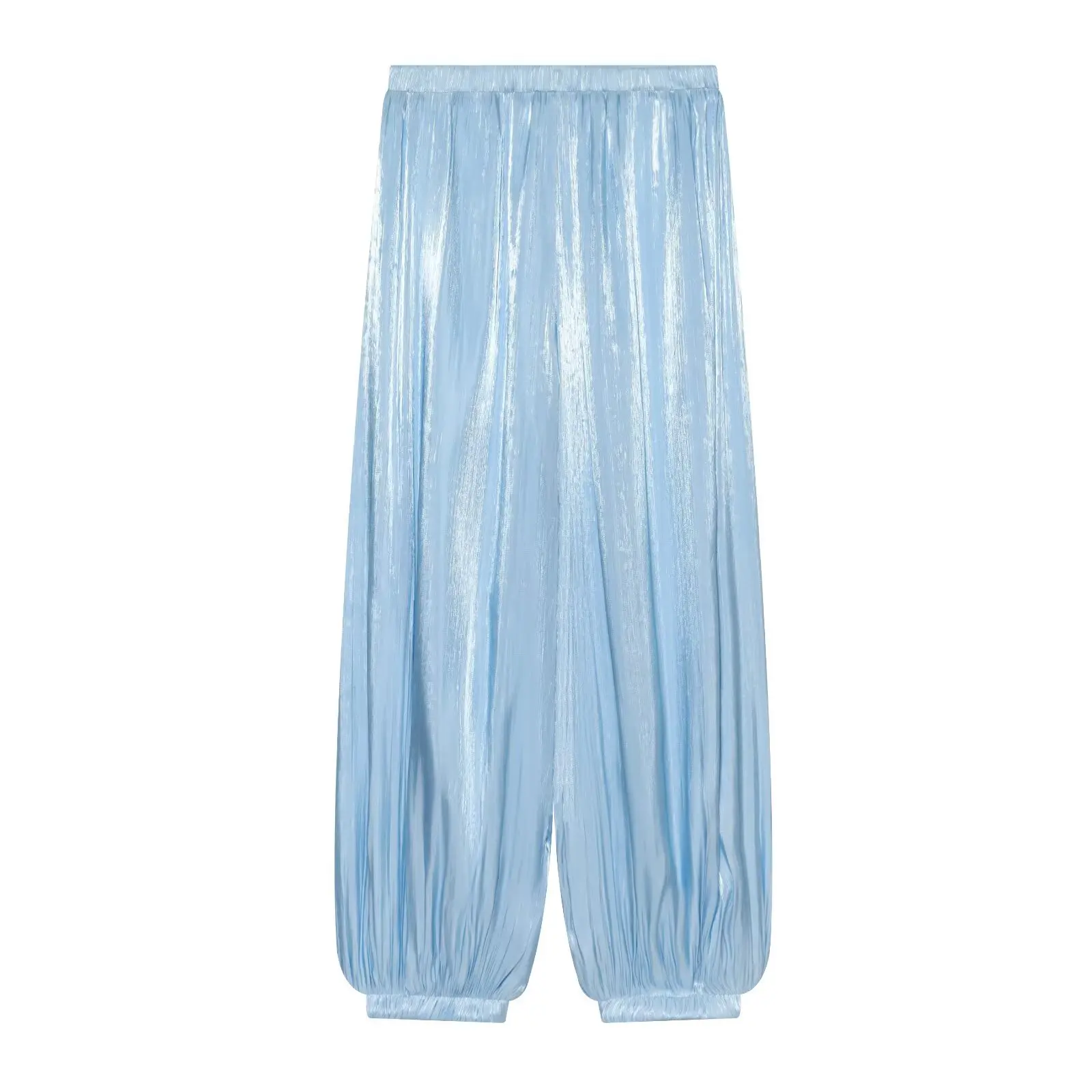 DUOPERI Women Multi-color Glossy Satin Lantern Cuffed Pants High Waist Loose  trousers  Female Chic Lady Casual Vacation Pants