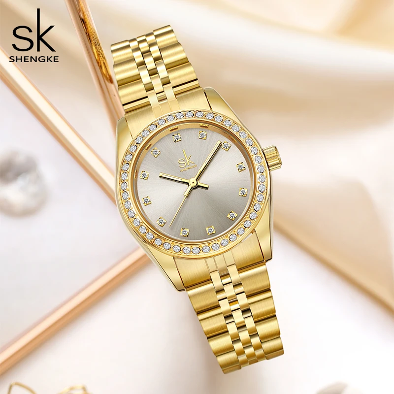 Luxury Original Waterproof Relogio Feminino Shengke Gold Bracelet Watch Women Precise Quartz Watch For Women Adjustable Clock