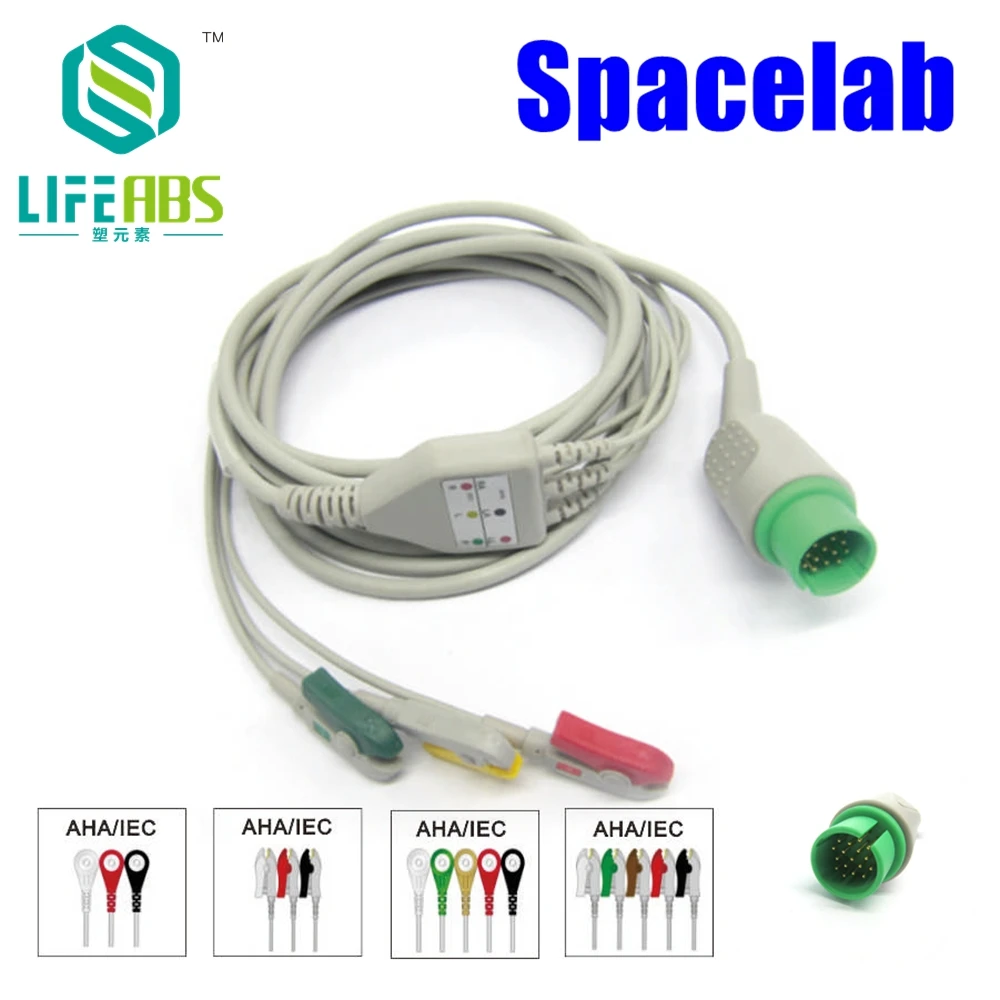 One-Piece Ecg Cable Ekg Cable Aha 3leads 5leads Snap Clip Ecg Measurement Accessories for Spacelab Mornitor Machine