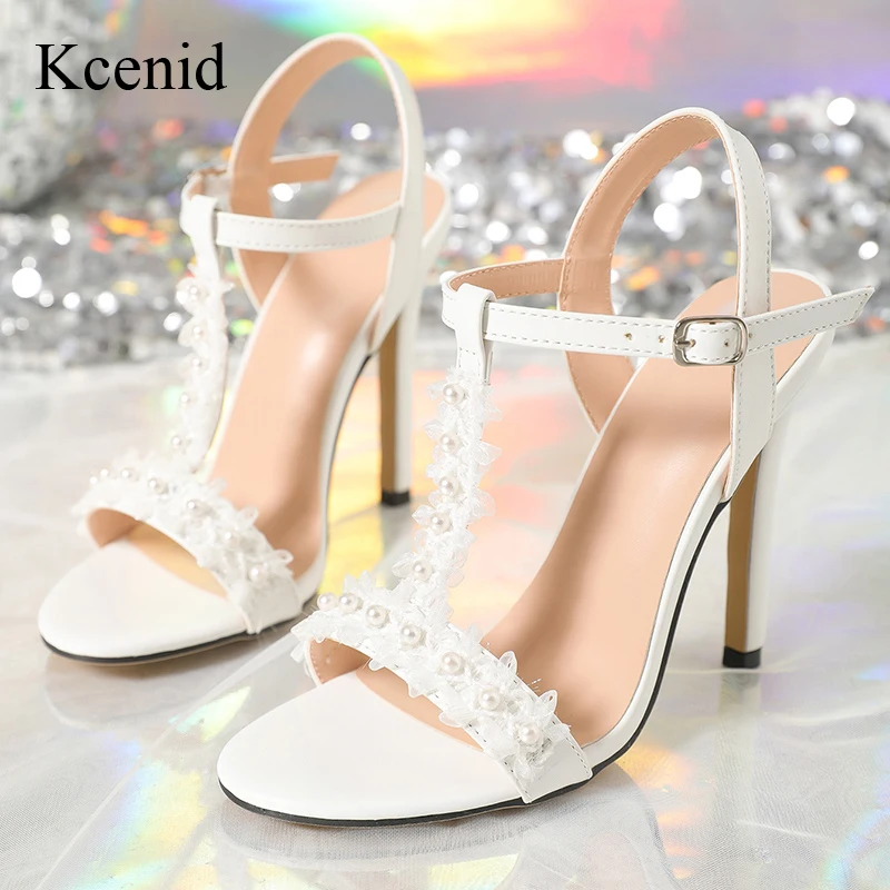 

Kcenid Fashion String Bead Stiletto High Heels Ankle Strap Sandals Summer Women Buckle Strap Open Toe Party Dress Wedding Shoes