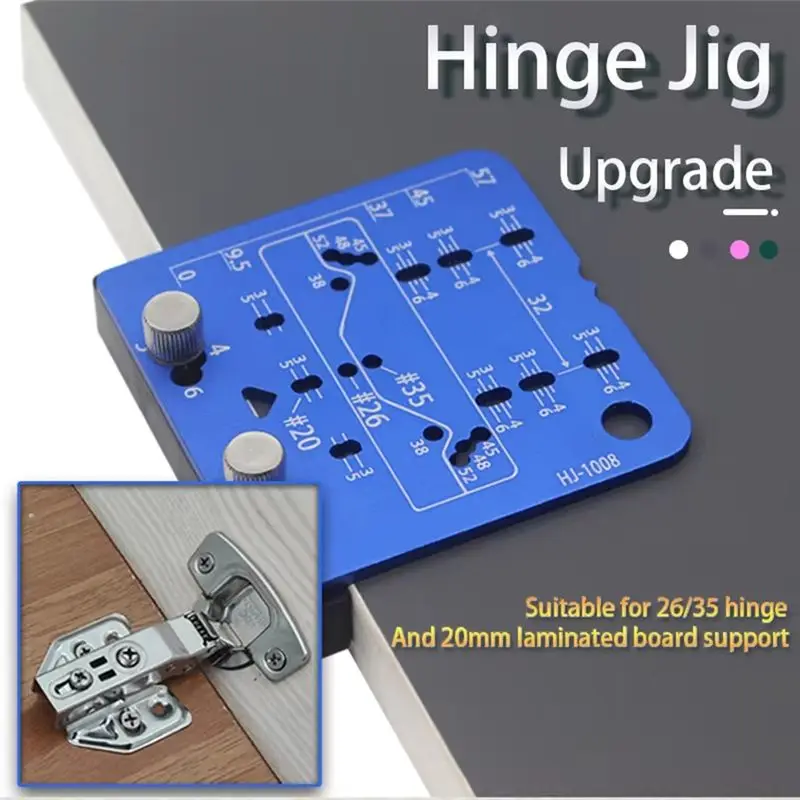 DT15 35mm Concealed Hinge Hole Template Jig, Aluminum Alloy Door Cabinet Drill Guide Locator with Center Punch, for Hinge