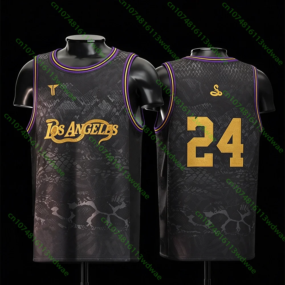 Mamba 8 Snake Skin Basketball Jersey Men's Vintage LA V-Neck Sleeveless Mesh Tank Top Loose Fit Hip Hop Street Sports Vest
