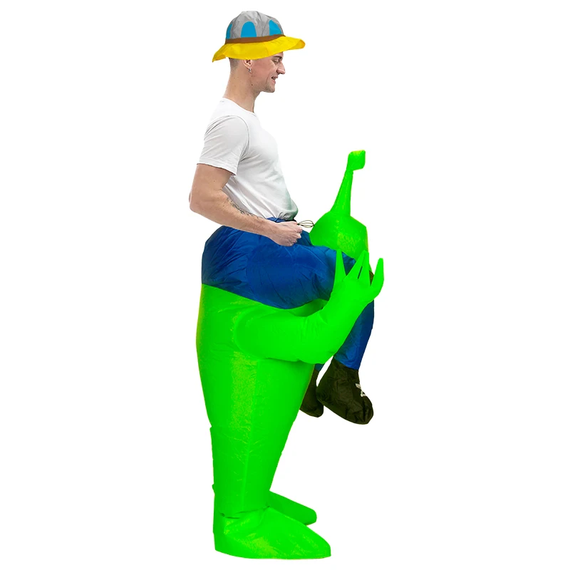 Alien Inflatable Costume for Women Men Adults Fancy Dress Up Ride on Green Alien Monster Jumpsuit Halloween Carnival Party Suit