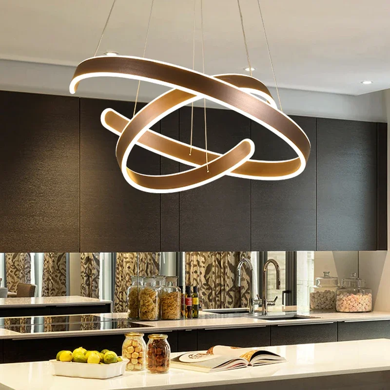 

Modern Pendant Lights for Living Room Dining Room Geometry Circle Rings Acrylic Aluminum Body Bedroom LED Lighting Ceiling Lamp