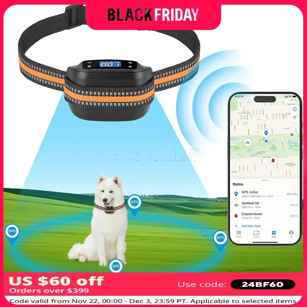 Wireless Dog Collar, Wireless Dog Fence with iPhone Find My App, Rainproof/Rechargeable Collar Receiver, Wireless Dog Collar