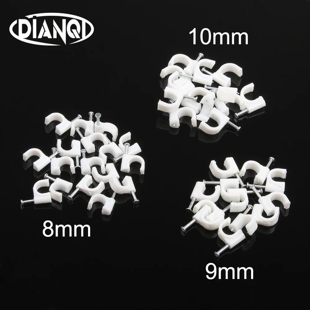 Nylon Circle Path PE Plastic white 8mm 9mm 10mm Circle Cable Clip C Shaped High Carbon Steel Nails Cable clips Wire Wall holder