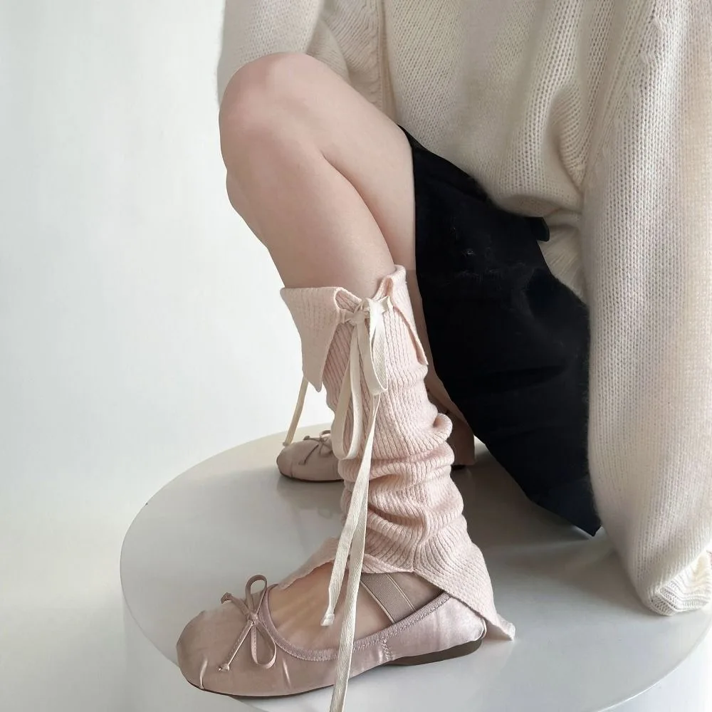 

Elastic Y2K Lace Up Leg Warmers Sweet Ballet Foot Cover Women's Stockings Elastic Bow Tie Knit Banding Leggings Women