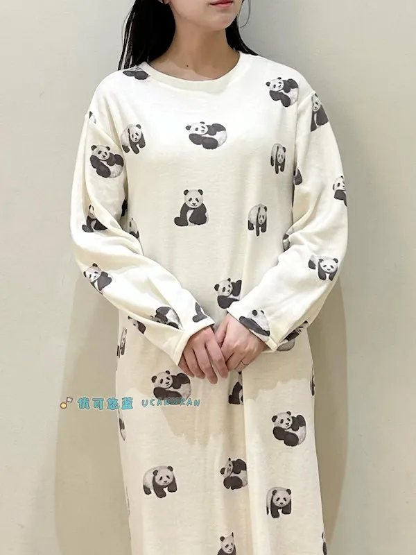 2023 New Arrive Japan Cotton Modal Panda Long Sleep Pajamas Dress Home wear Gown Loungewear