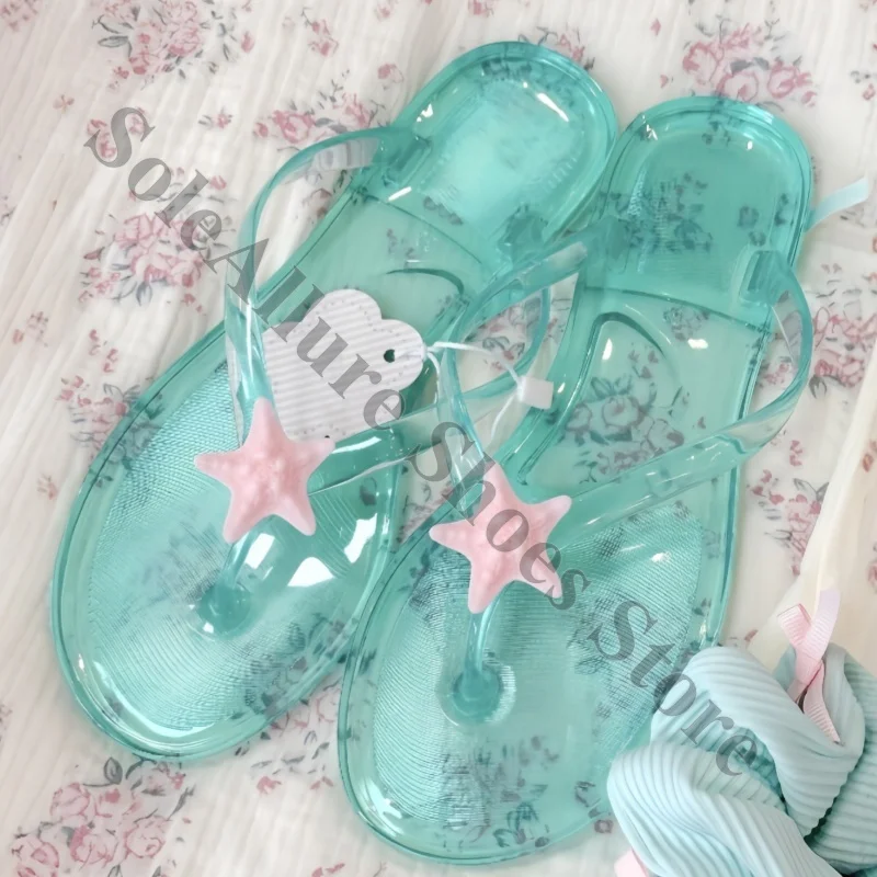 

Women Summer Jelly Flip Flops Transparent Starfish Sandals Crystal Clear Toe Post Slippers Casual Beach Poolside Holiday Shoes