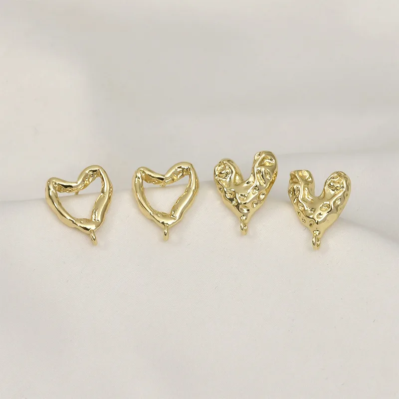 Copper-plated 14k Gold Color Abstract Texture Hollow Heart Silver Needle DIY Homemade Earrings Jewelry Accessories Material