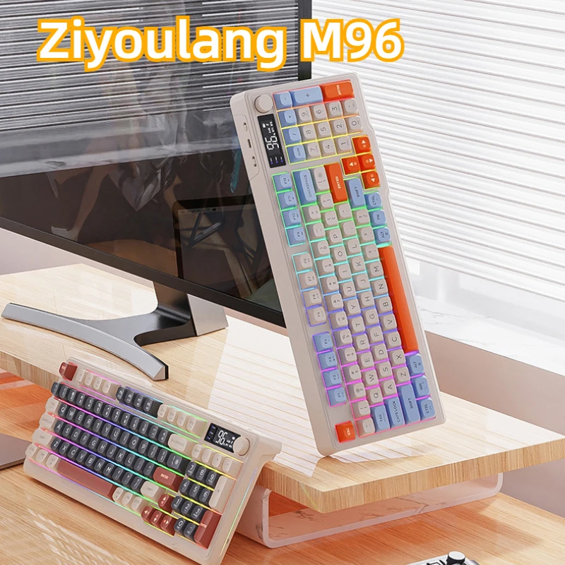 Ziyoulang M96 Wireless Bluetooth Gaming Keyboard Electronic Screen Ergonomics Keyboard PBT Ball Cap Multi-Device Connection PC