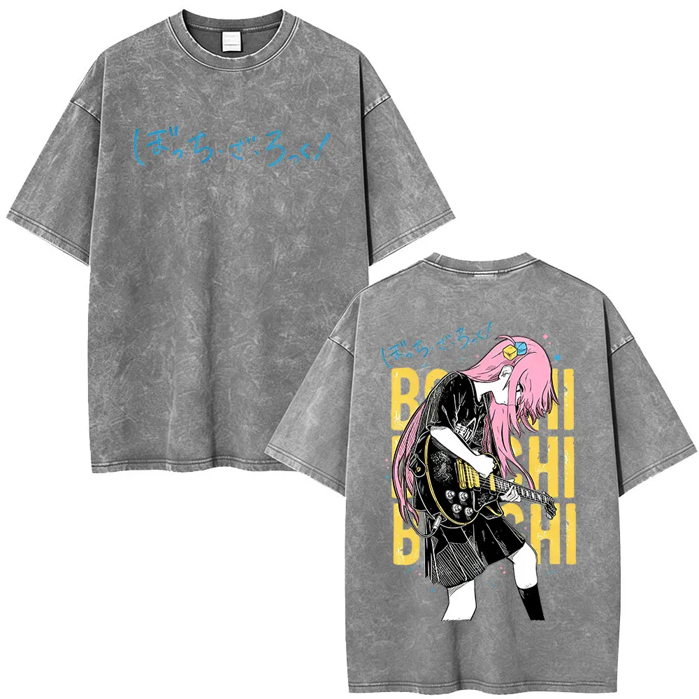 Vintage Washed Anime Manga Bocchi The Rock Gotoh Hitori Kessoku Band T-shirts Men Women Clothing Fashion Casual Harajuku T Shirt