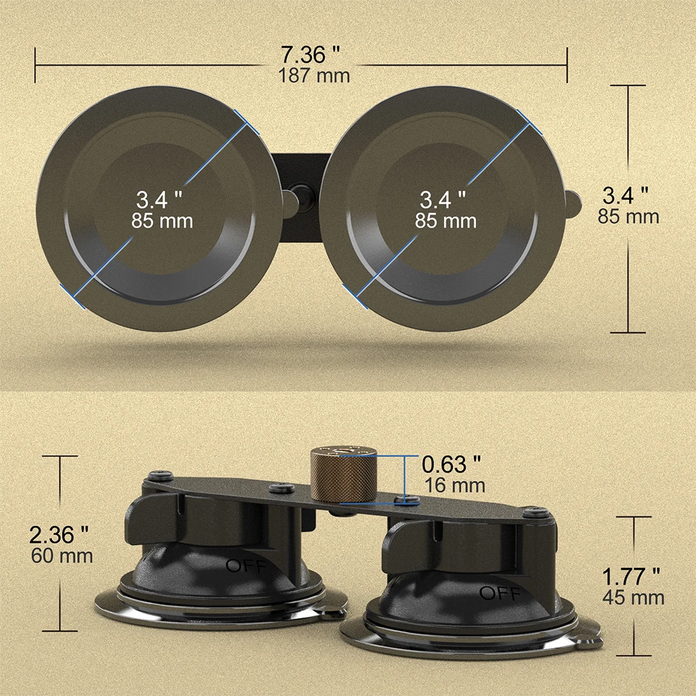 Minifocus デュアル吸盤マウント、ツイストロック 2 吸盤ベース、カメラネジアダプター付き、二層吸引、車のフロントガラス