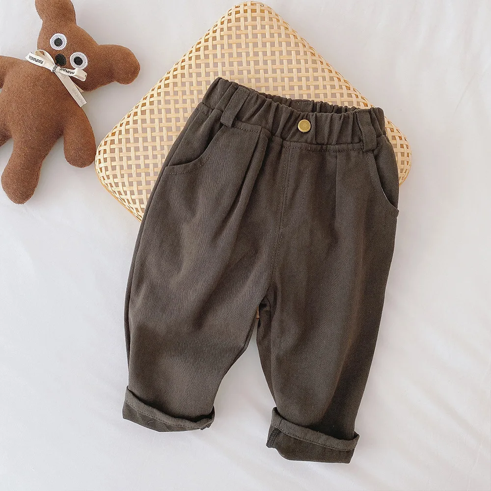 Pantalones de algodón suave para bebé, ropa para niños y niñas, pantalones informales de cintura alta de Color sólido, pantalones grandes de PP para