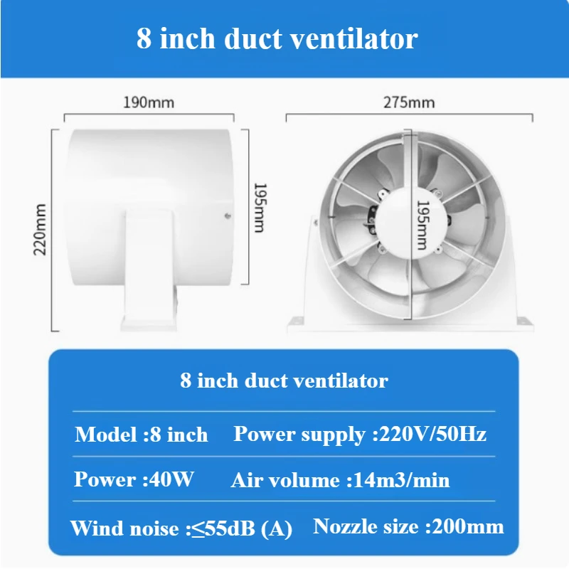4/6/8 Inch 220V Silent Ventilation Air Vents Ventilator Extractor Removable Extractor Fan Ventilator Bathroom Kitchen Washroom