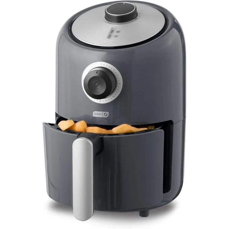 Compact air fryer oven cooker with temperature control, non-stick frying basket, gray