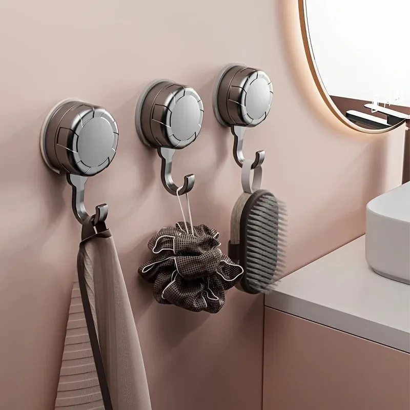 3 Powerful Vacuum Suction Cup Hooks - Sturdy and Stable, No Need for Drilling, Strong Load-bearing Capacity, Wall-mountable