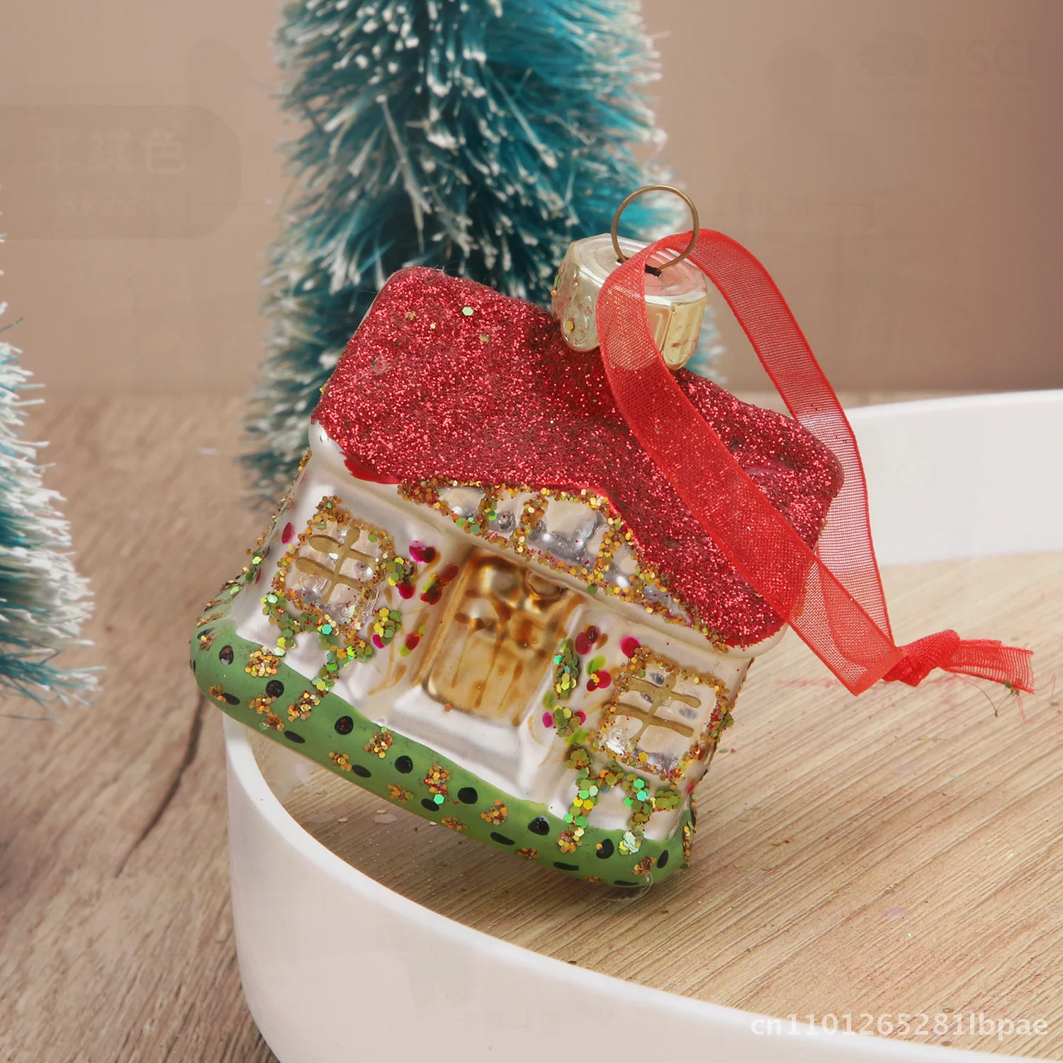 

Handmade DIY Christmas Tree Decoration Small House Pendant Pastoral American Style Glass Christmas Gift for Kindergarten